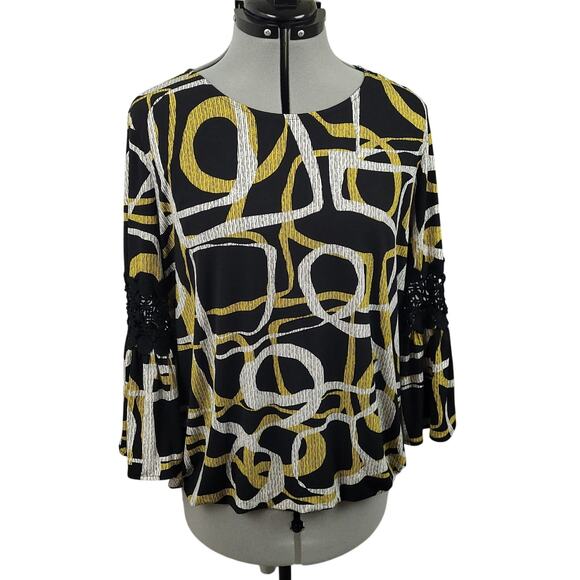 Alfani Womens Tunic Blouse Sz Large Embroidered Flared Sleeve Polyester Top EUC - Picture 1 of 15